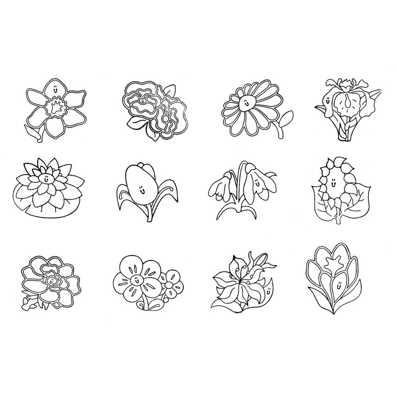 Fiori, set 12 timbri in legno.