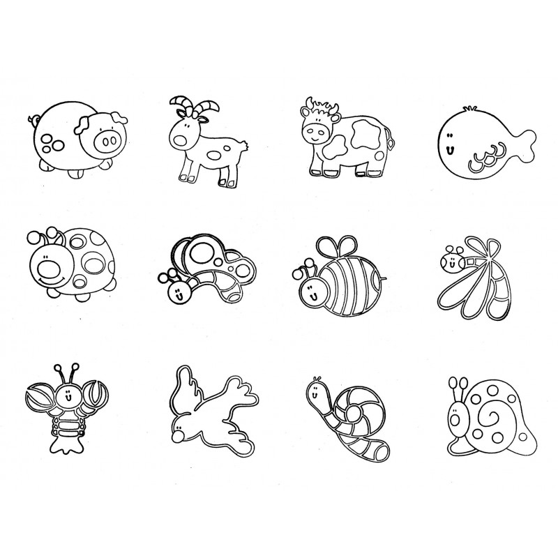 Timbri in legno - Animali, 12 pz.