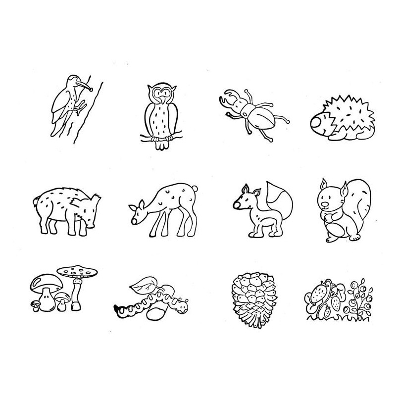 Timbri in legno - Bosco, 12 pz.